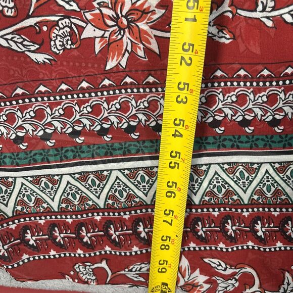 H&M Conscious Womens Maxi Dress 8 Chiffon Red Floral Sheer Smocked Boho Key Hole - Picture 9 of 16